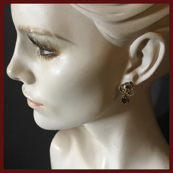 VTG 14k ANTIQUE GOLD VICTORIAN GARNET EARRINGS 💕 - Picture 11 of 12